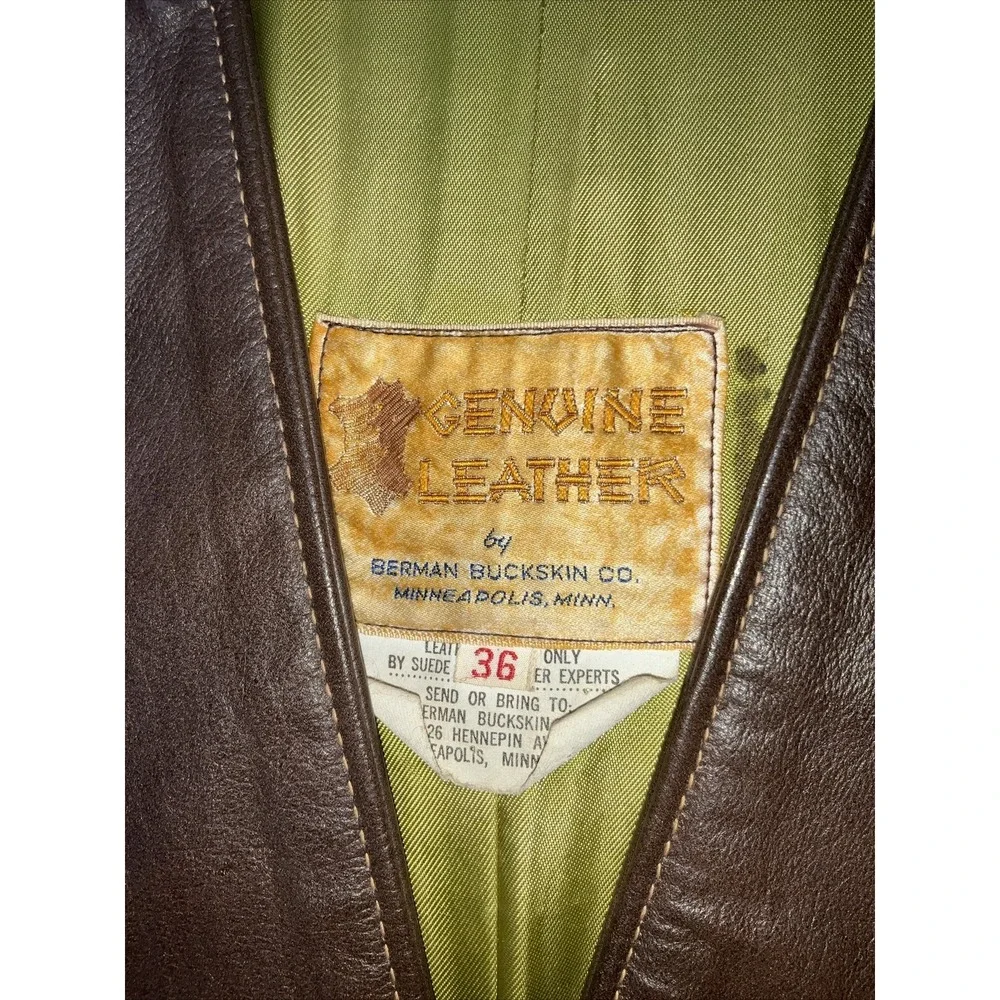 Vintage‎ Genuine Leather By Berman Buckskin Leather Vest 70s Rider Biker Sz 36